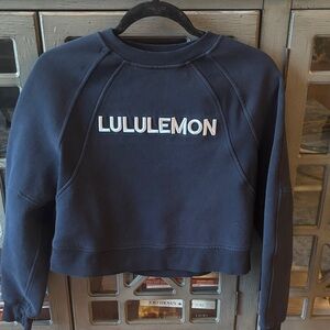 lululemon athletica Dark Blue Crew Neck Cropped Sweatshirt